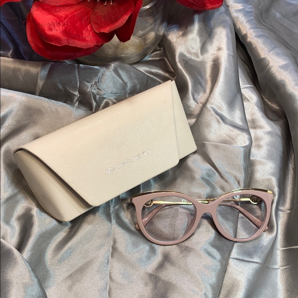🌹VINTAGE Michael Kors • Pale Pink Cat-Eye Optical Glasses With Case •